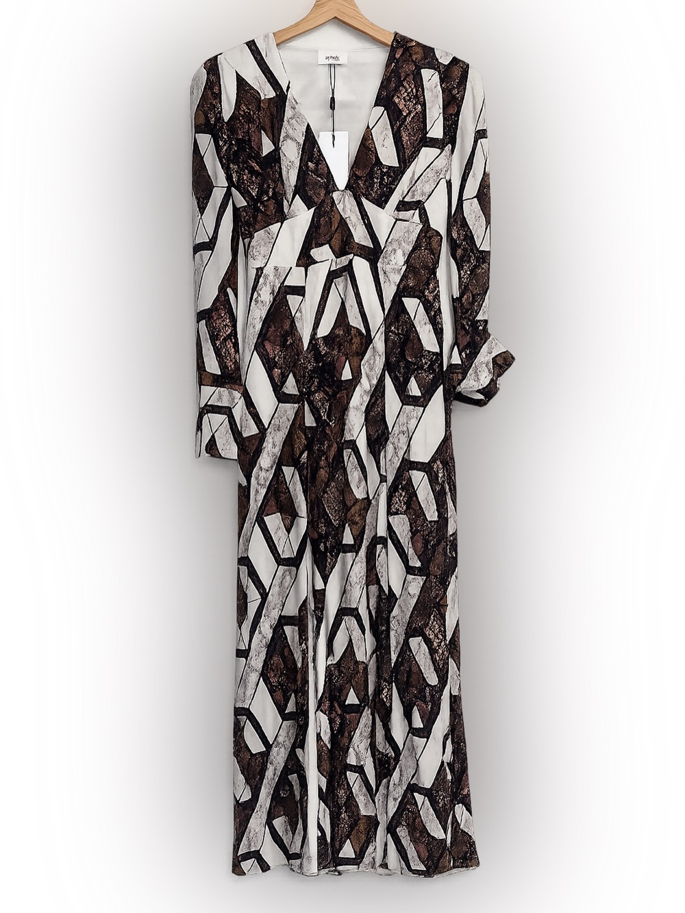£268 NWT Reiss Loren Snake Print Plunge Maxi Dress Brown US 4 - Picture 4 of 16